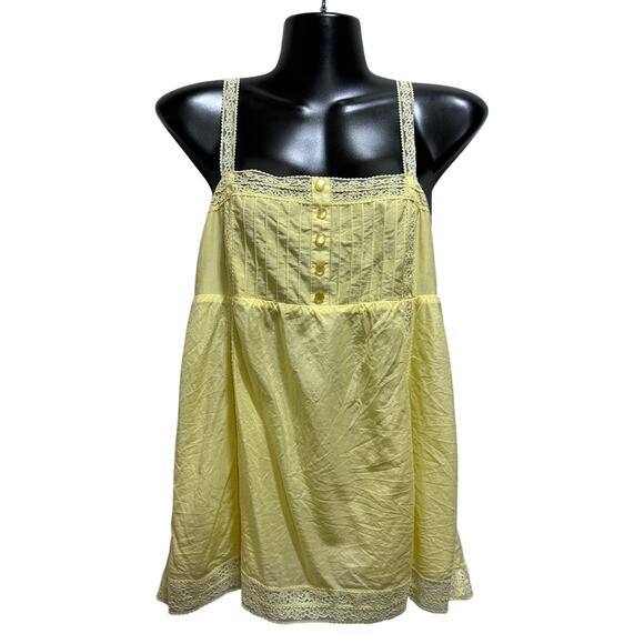 XXI Forever 21 Babydoll Top M Silk Cotton Yellow Lace Line Boho Peasant Prairie - Picture 1 of 7
